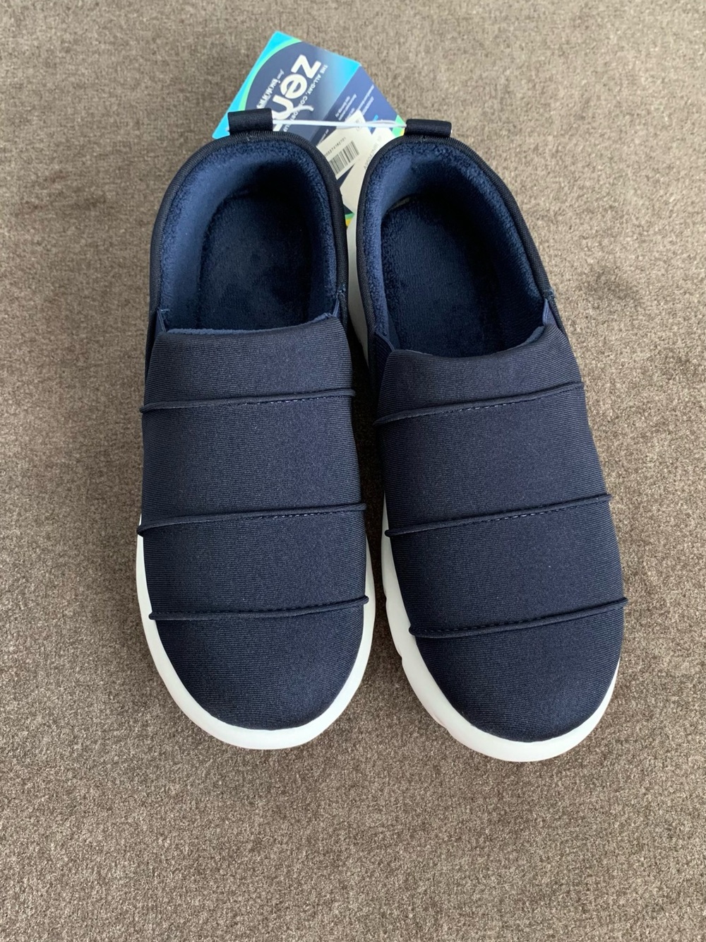 isotoner Zenz Women's Navy Slip-On Quilted Slippers with White Sole